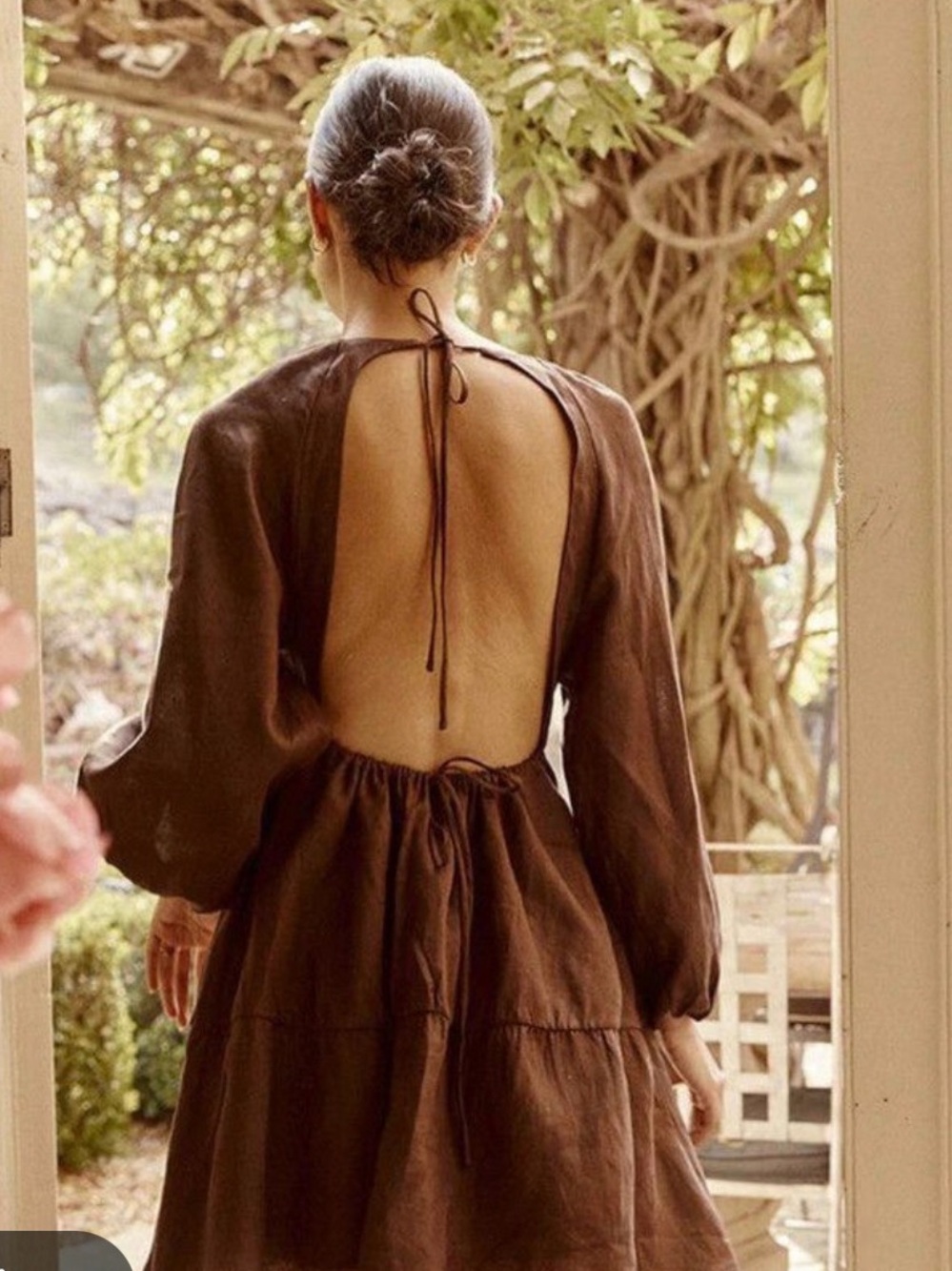 DISSH Open-Back Long Sleeve Brown Dress